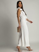 Pleated jumpsuit with ruffles, white AZR1102